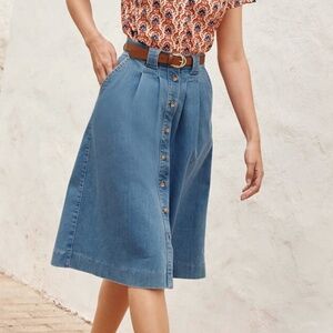 Denim Blue Button-Front Skirt